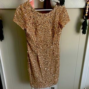 Gold sequined adrianna papell knee length dress